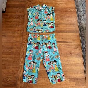 The Cats Pajamas Frida Kahlo Cotton Set Capri Woman's Large
